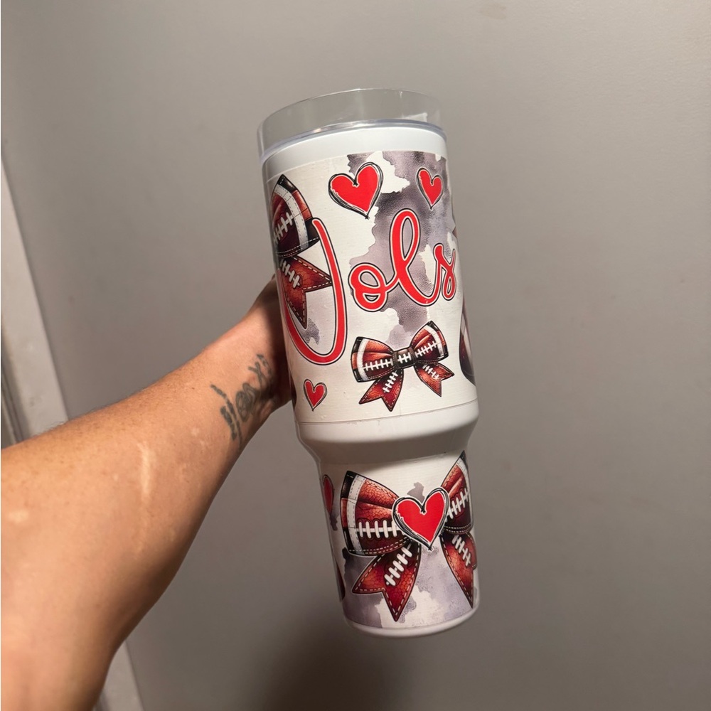 Football Themed White and Red Tumbler